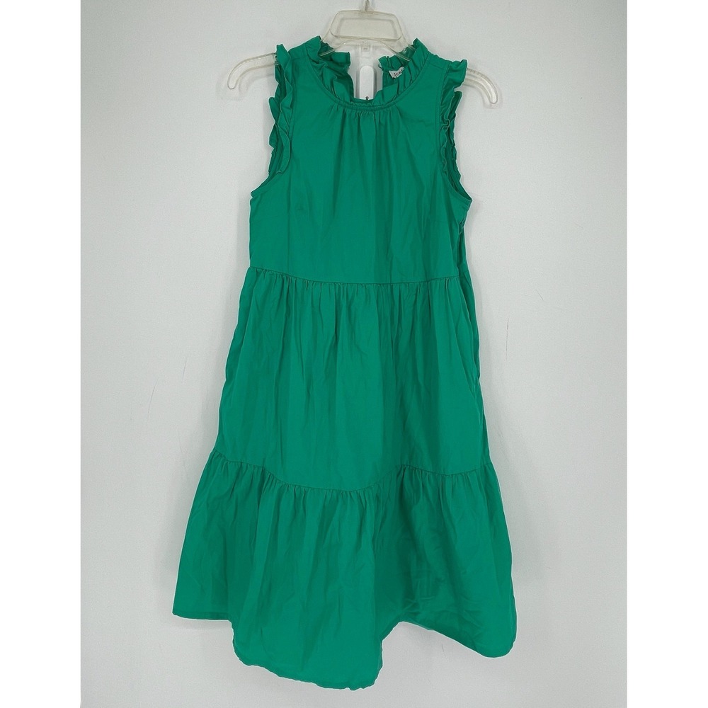 J.Crew Women's Green Ruffle Tiered Sleeveless Stretch Midi Dress Size 6P Petite